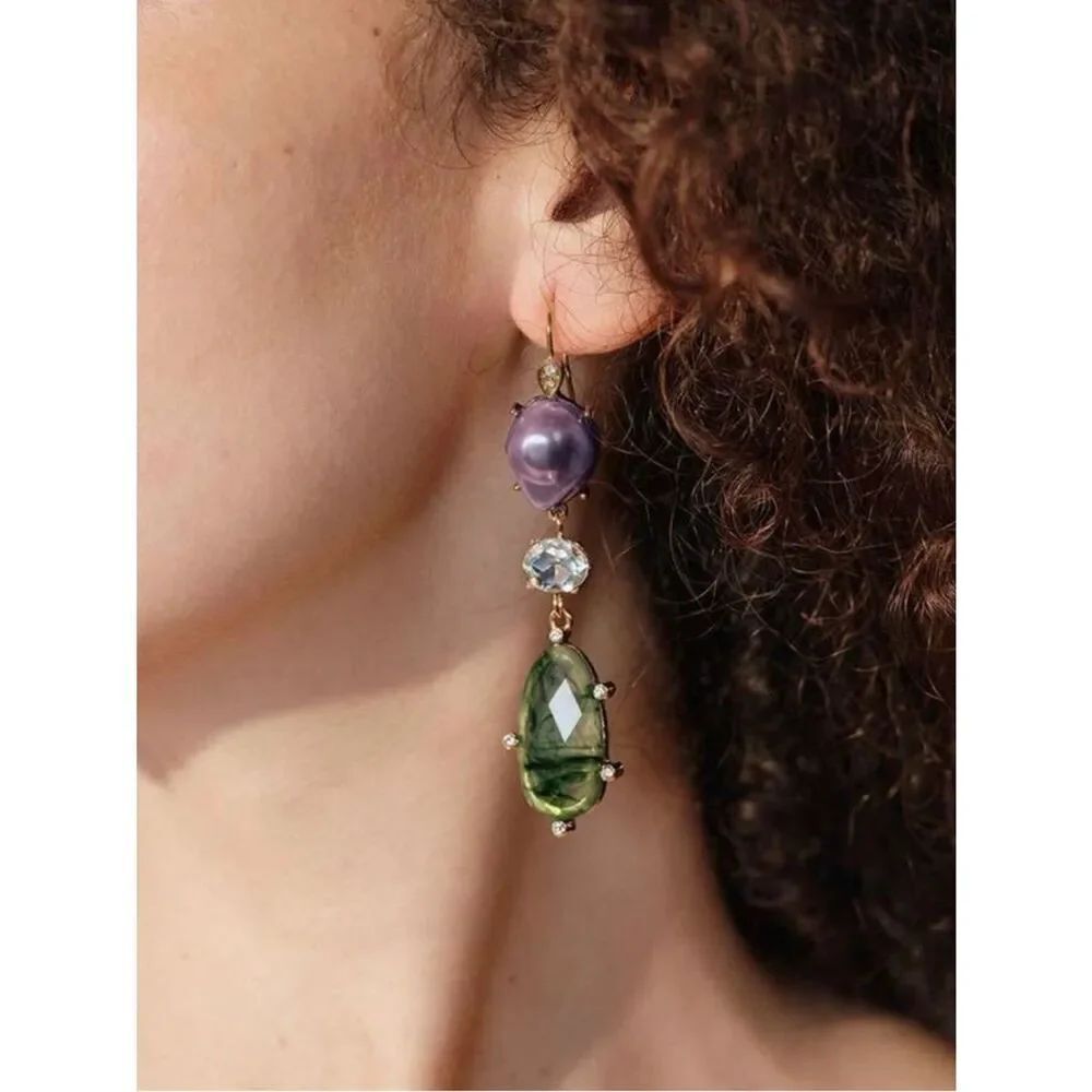 Elegant Purple Pearl and Green Earrings A1868